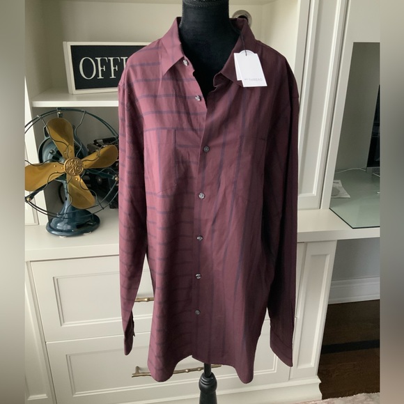 EN THREAD Men’s Burgundy Stripe Button Up Long Sleeve Shirt Size XL BRAND NEW - Picture 2 of 11